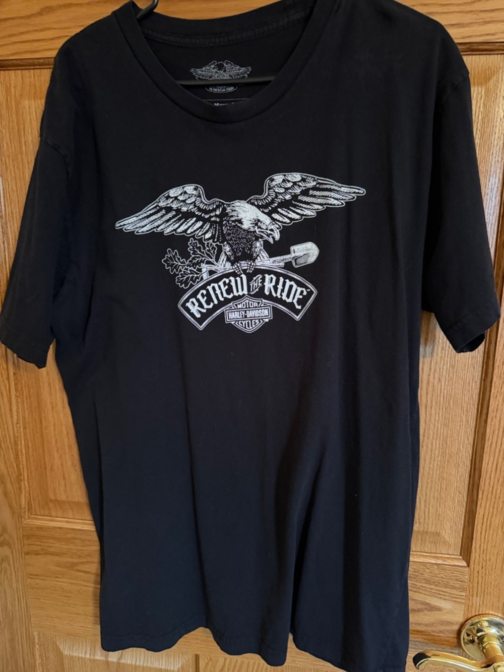 Harley-Davidson Black Tee with White Eagle 'Renew the Ride' Graphic